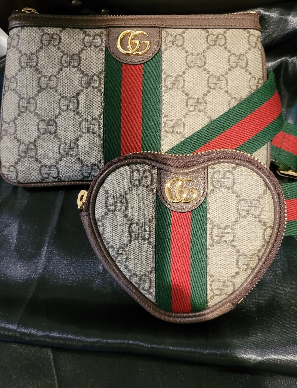 NWOT Authentic Gucci Ophedia Heart Utility Coated Canvas Belt Bag.